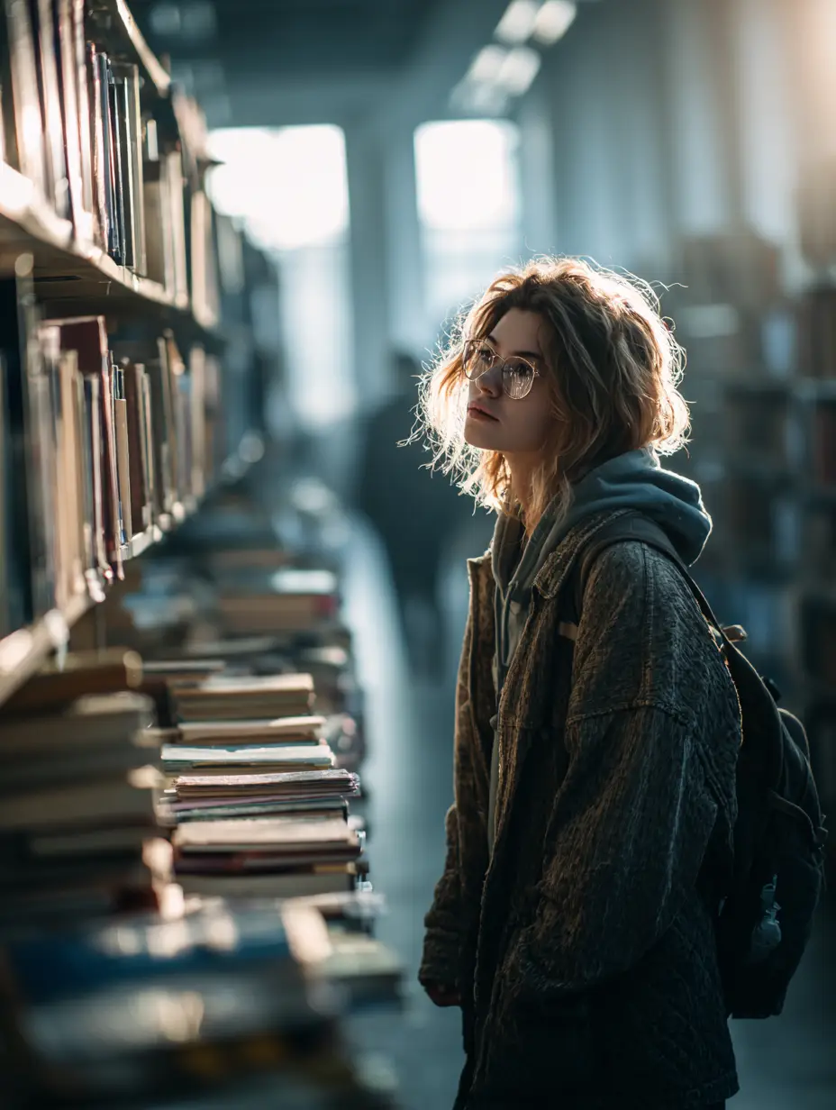 Woman in library